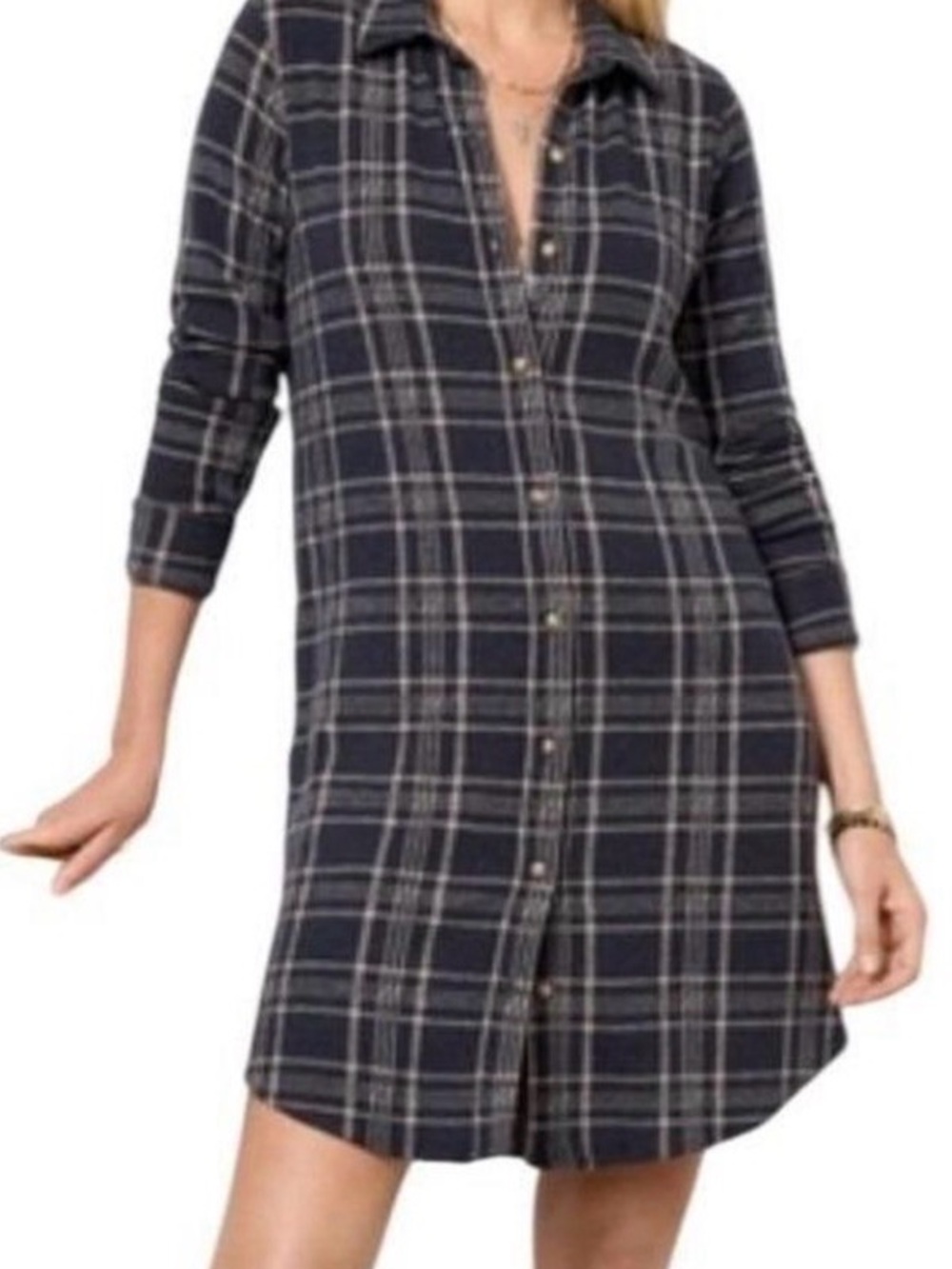 Faherty Plaid Button-Front Dress - Dark Gray & White